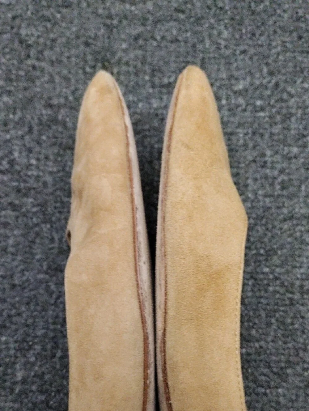 Tory Burch Camel/Tan Pointed Suede Ballet Flats with Logo Accent